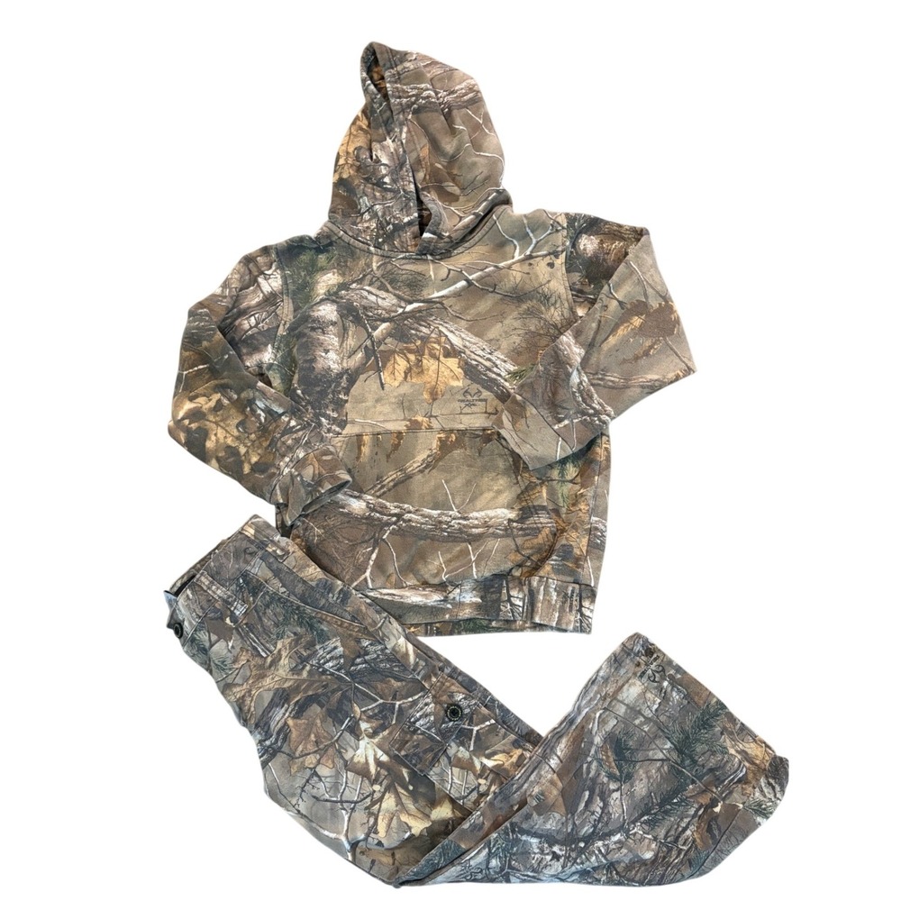RealTree Camo Hoodie Pants Set Youth Large Hunting Outfit 2Pc Outdoor Cargo Kids
